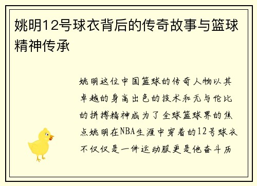 姚明12号球衣背后的传奇故事与篮球精神传承